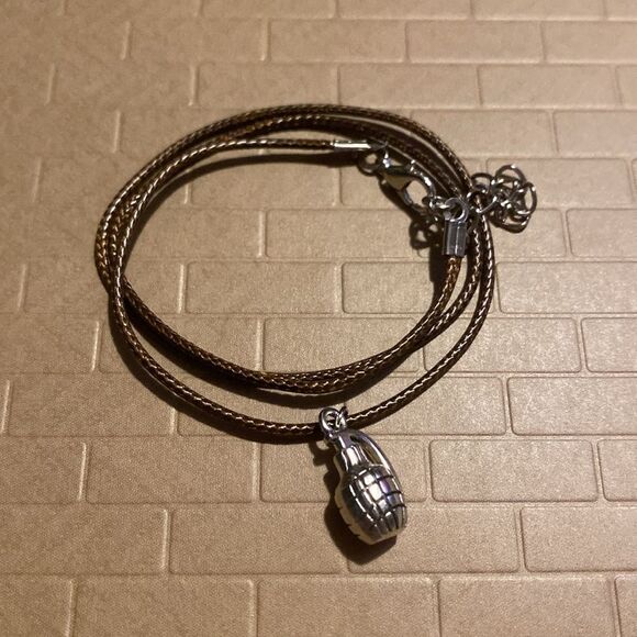 Dainty, Faux Grenade, Charm & Brown Wax Cord, Adjustable Rope - Picture 15 of 16